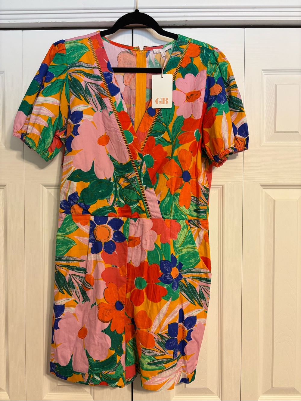 Gianni Bini Vibrant Pink Orange Floral Romper